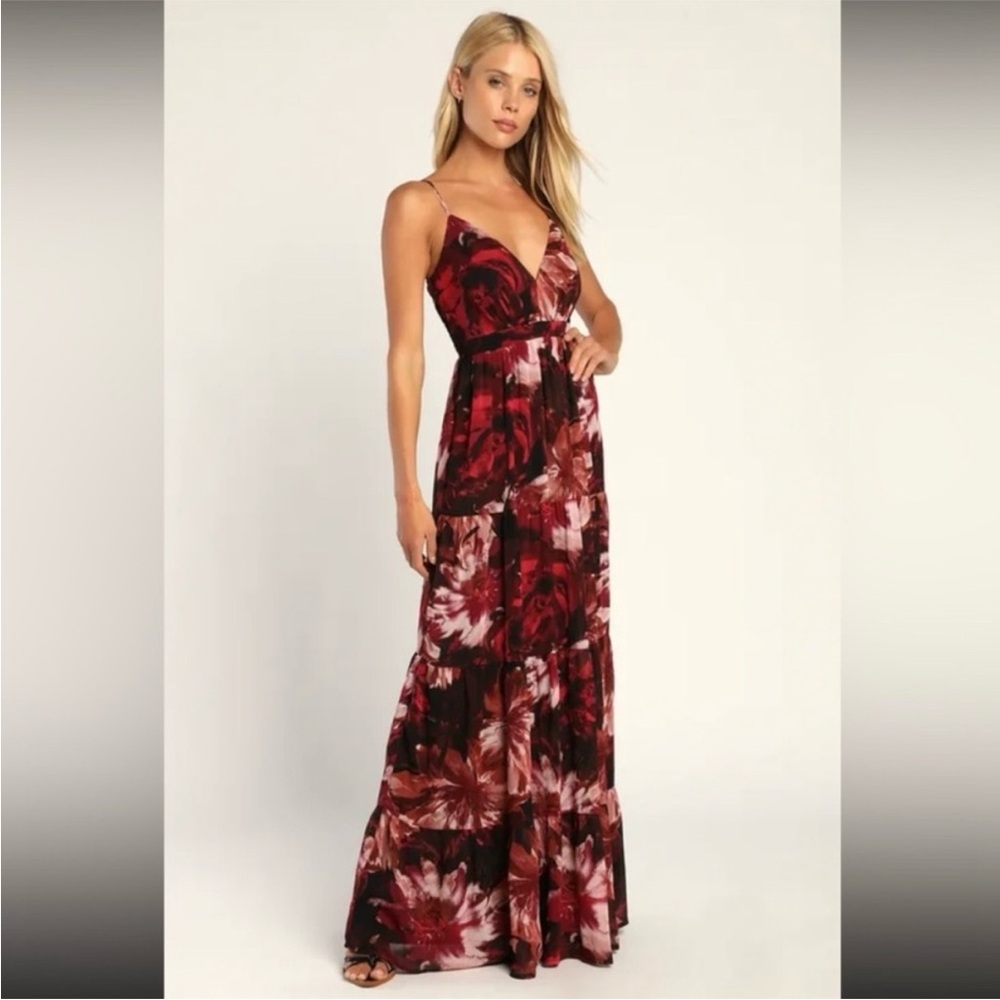Lulus Floral Maxi Dress in Red and Black
